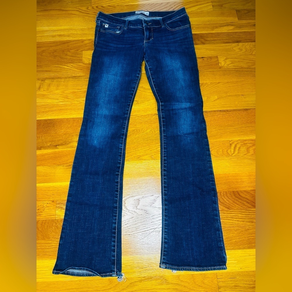 Abercrombie Kids Dark Wash Flare Jeans | Size 16 | Distressed Hem